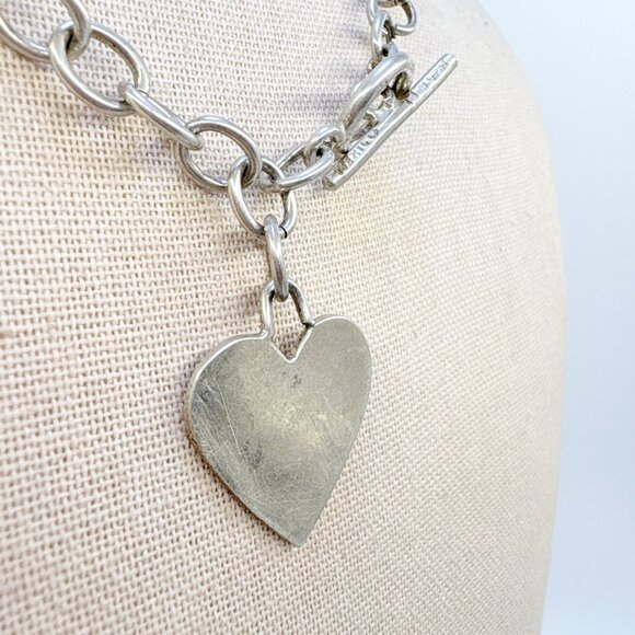 VTG Sterling Silver 925 Heart Tag Round Link Chain Necklace Size 17.5" Length - Picture 2 of 12